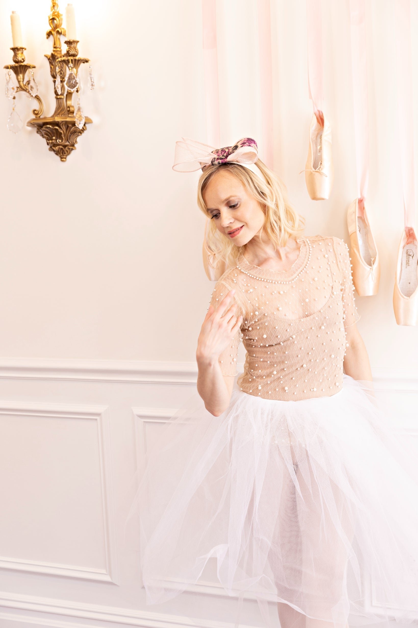 The Darcy Headband with Large Sinamay Bow and Purple Floral Ribbon