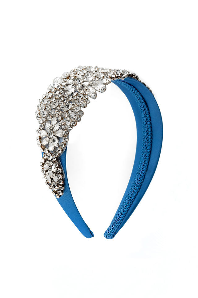 The Ella Headband in Cobalt Blue with Crystal Applique