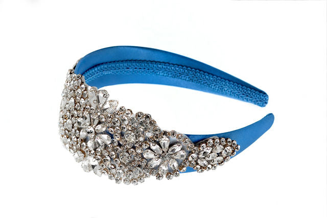 The Ella Headband in Cobalt Blue with Crystal Applique