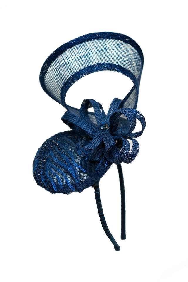 The Darcy Headband with Large Navy Sinamay Abstraction