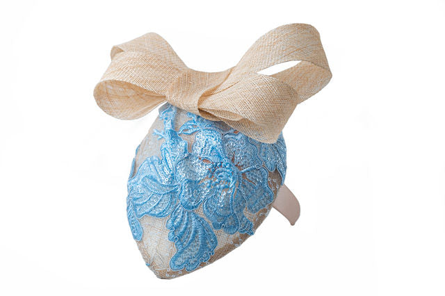 The Katherine Fascinator with Sky Blue Embellished Lace and Larger Than Life Bow