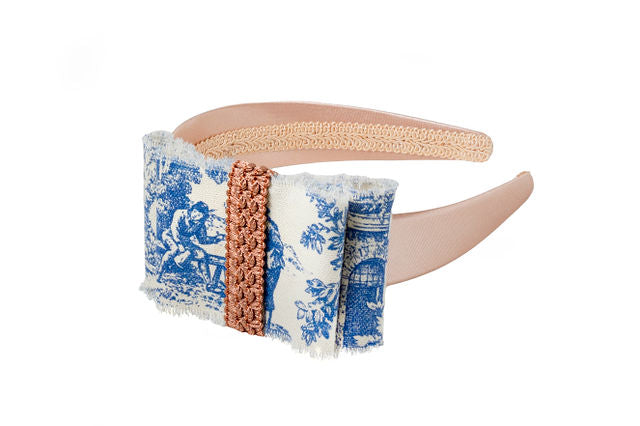 The Penelope Bow in Rich Toile de Jouy Ribbon and Vintage French Pink Ribbon