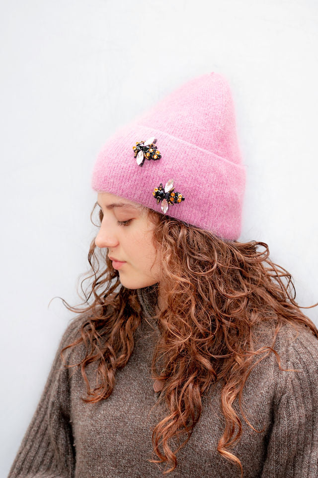 The Maple Hat in Pink with Bee Applique