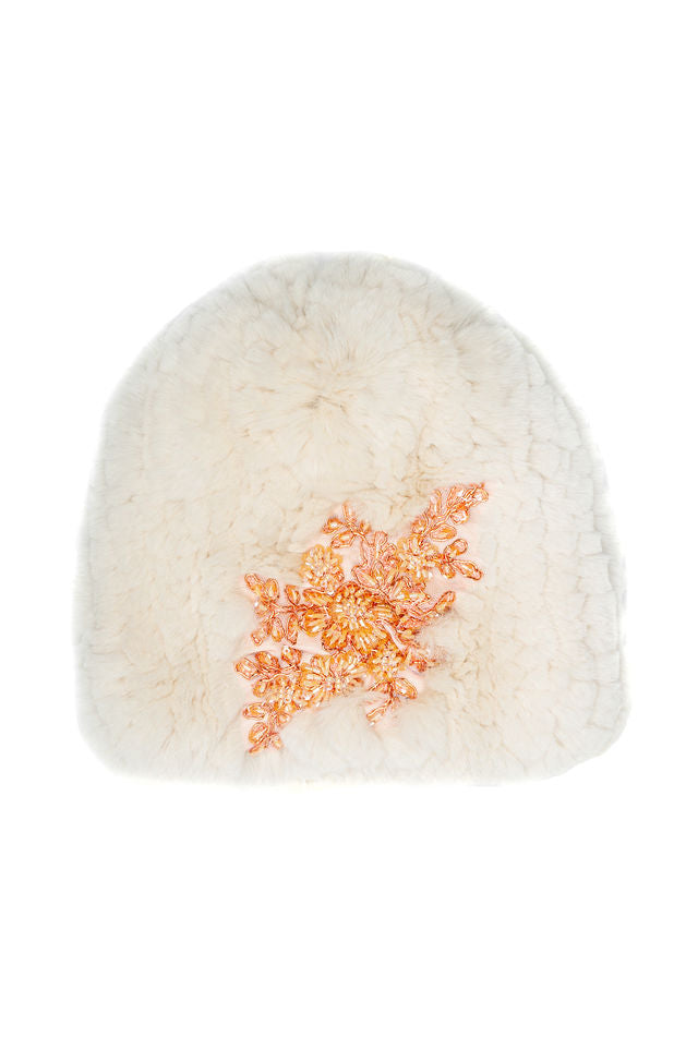 The Oakley Hat in Ivory with Floral Orange Applique