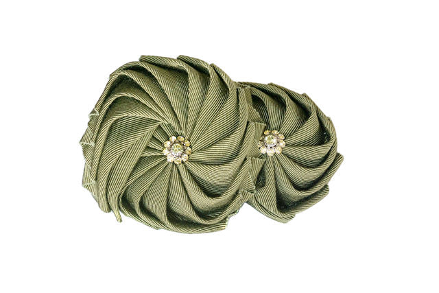 The Rose Clip in Sage Green with Green Crystal Embellishment