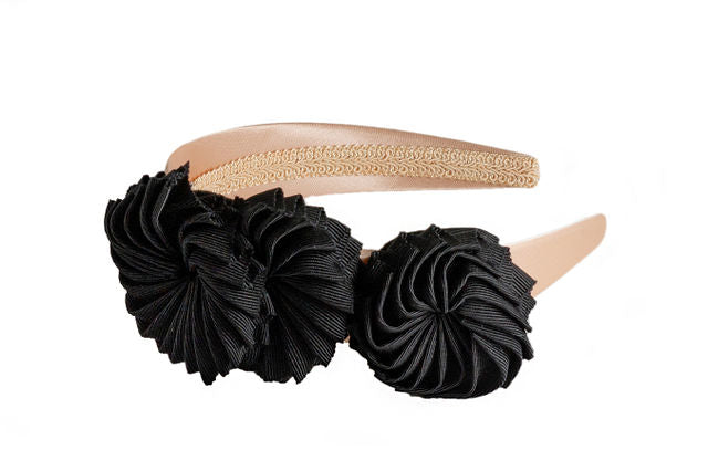 The Rose Headband in Ballet Pink with Three Black Flowers