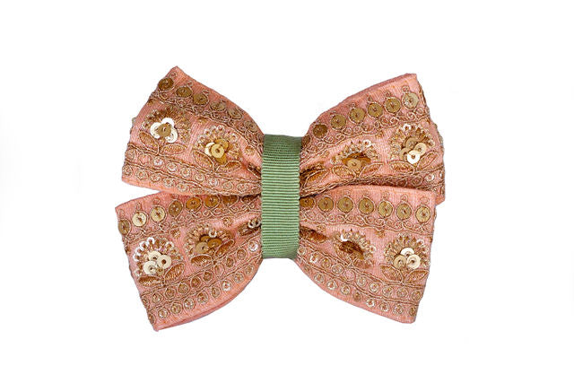 The Peppa Bow in Blue with Gold Embroidery