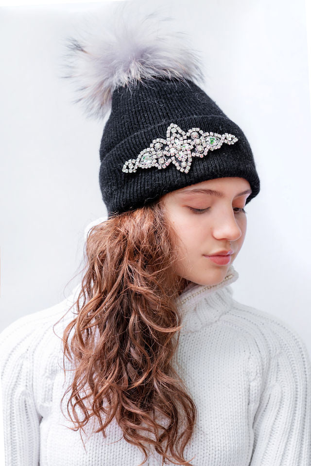 The Obi Hat in Black with Crystal Applique