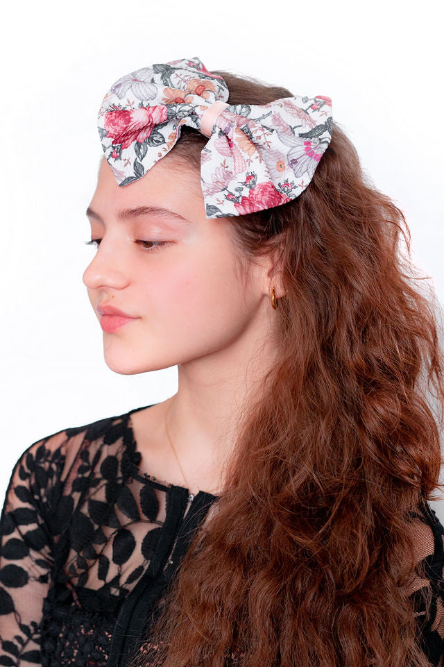 The Priela Floral Jersey Headband with Pink Velvet Ribbon