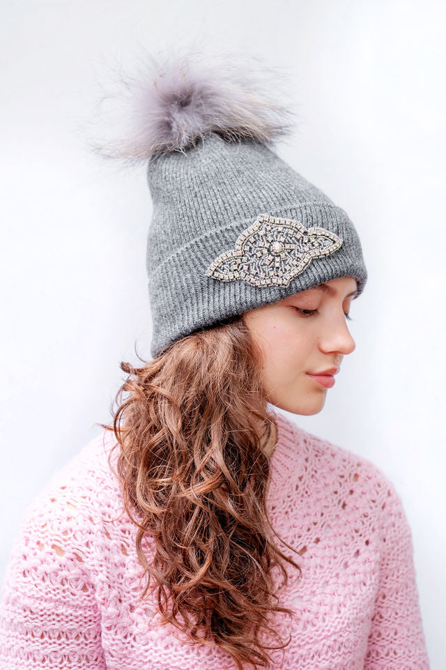 The Obi Hat in Grey with Crystal Applique