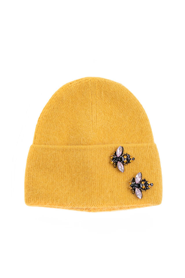 The Maple Hat in Yellow with Bee Applique