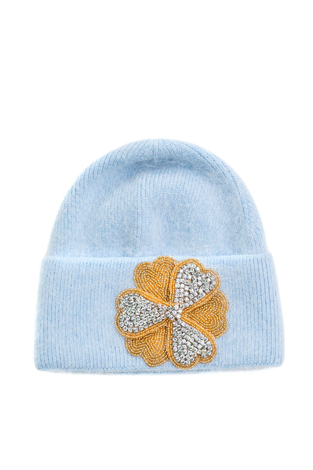 The Maple Hat with Gold Beaded Flower Applique