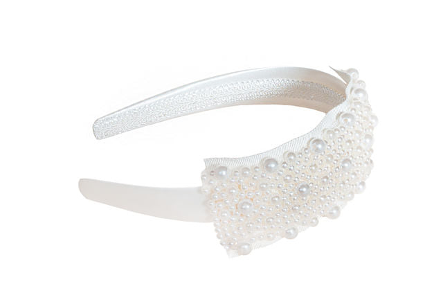 The Ella Headband in Ivory with Pearl Applique