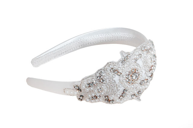 The Ella Headband in White with Crystal Applique