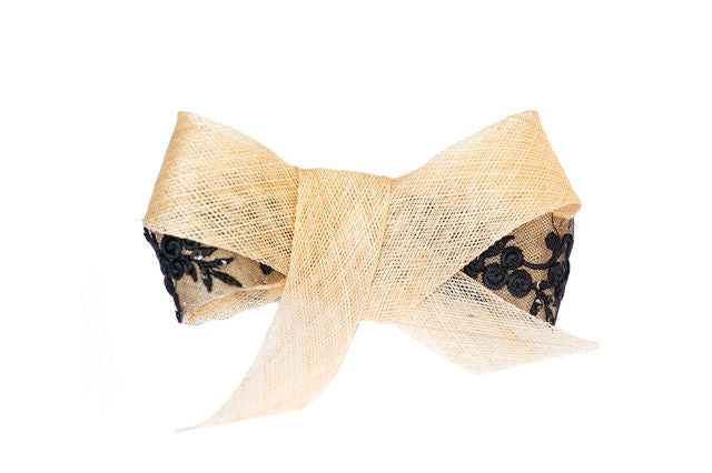 The Priela Sinamay Bow with Black Beaded Lace