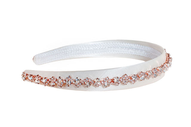 The Ella Headband in Ivory with Rose Gold and Crystal Applique