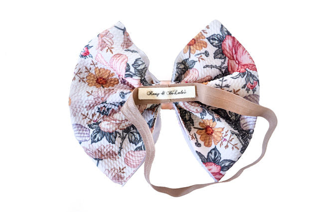 The Priela Floral Jersey Headband with Pink Velvet Ribbon