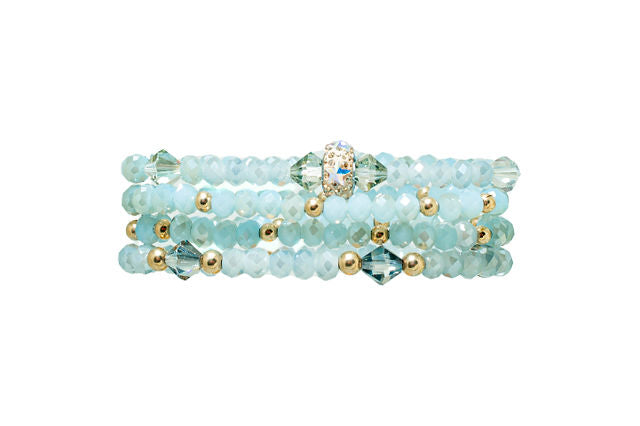 The Erdan Bracelet Stack of Four in Hues of Blue and Swarovski Crystal Star Charm