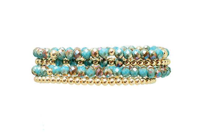 The Zahav Bracelet Stack of Four with Gold Filled Beads and Turquoise Crystal beads