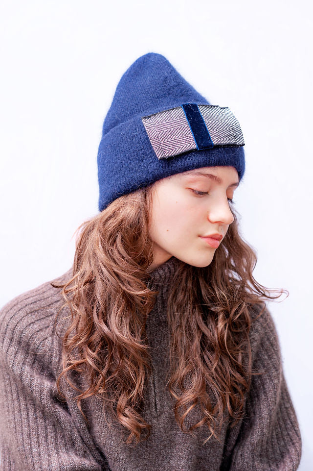 The Maple Navy Hat with Herringbone Bow