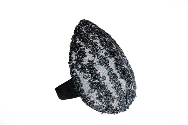 The Katherine Fascinator with Floral Beaded Lace in a Queue