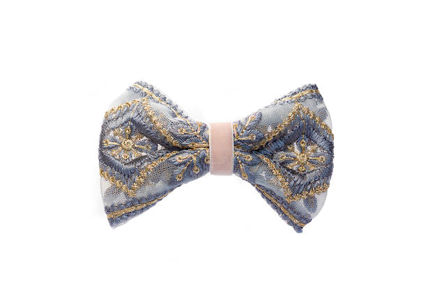 The Priela Bow in Sky Blue with Gold Embroidery