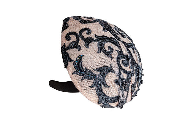 The Katherine Fascinator with Ivory and Black Lace