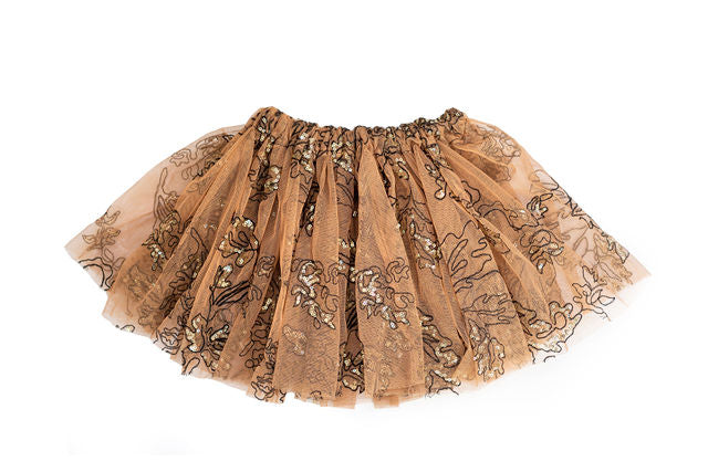 The Coppelia Tutu Skirt in Light Chestnut with Embroidered and Sequined Foliage