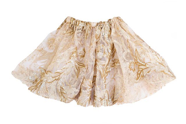 The Coppelia Tulle Skirt in Gold with Gold Sequin Embroidery