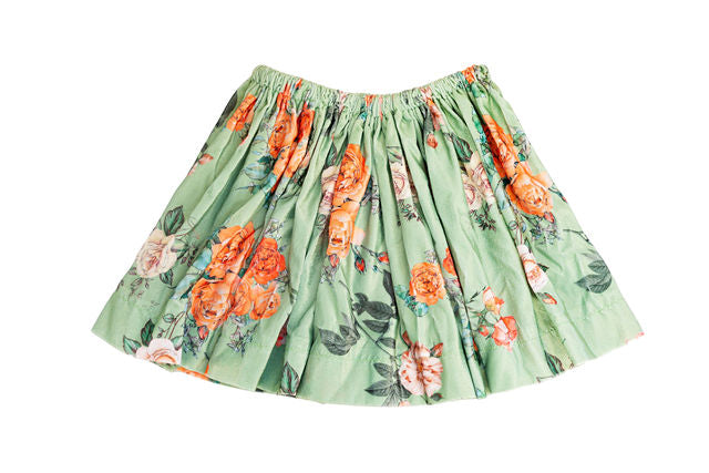 The Coppelia Skirt in Green Floral Velvet