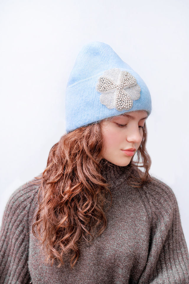 The Maple Sky Blue Hat with Silver Applique