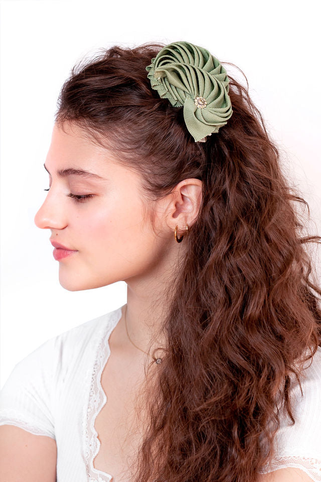 The Rose Clip in Sage Green with Green Crystal Embellishment