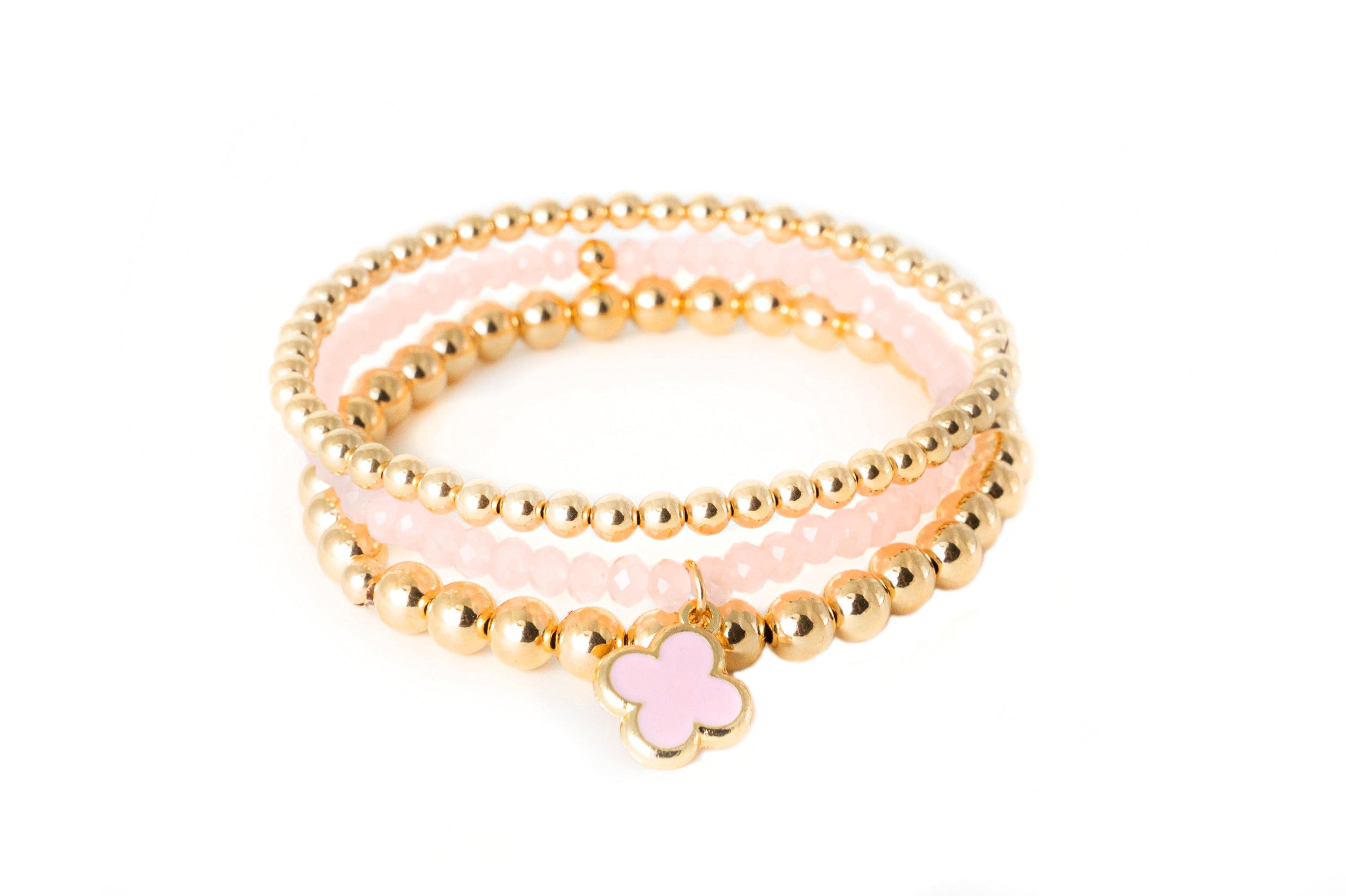 The Zahav Bracelet Stack of 3 with Pink Clover Charm