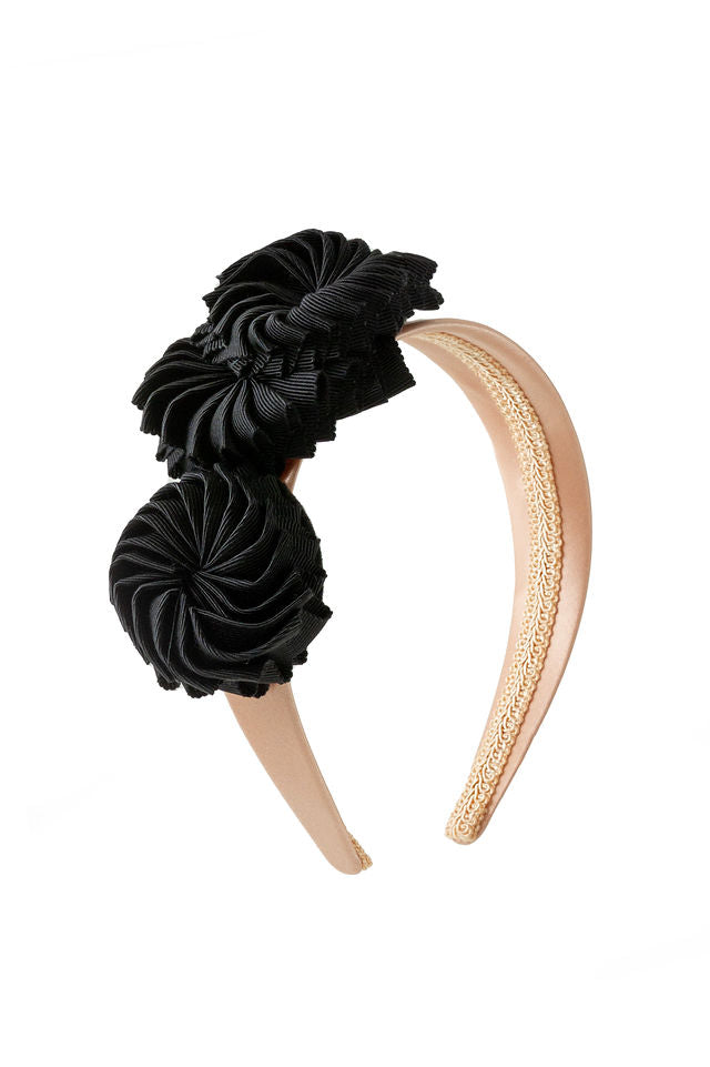 The Rose Headband in Ballet Pink with Three Black Flowers